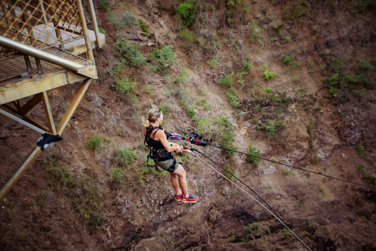 Gorge swing from the Victoria Falls Bridge above the Zambezi