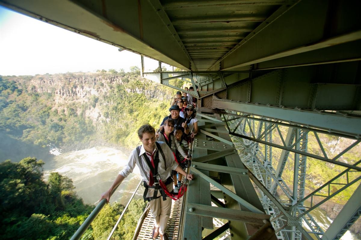 The Victoria Falls Bridge and gorges overlooked by The Victoria Falls Hotel, Zimbabwe