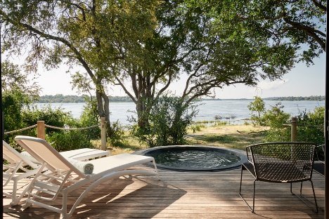 Private deck and plunge pool on the Zambezi at Victoria Falls River Lodge