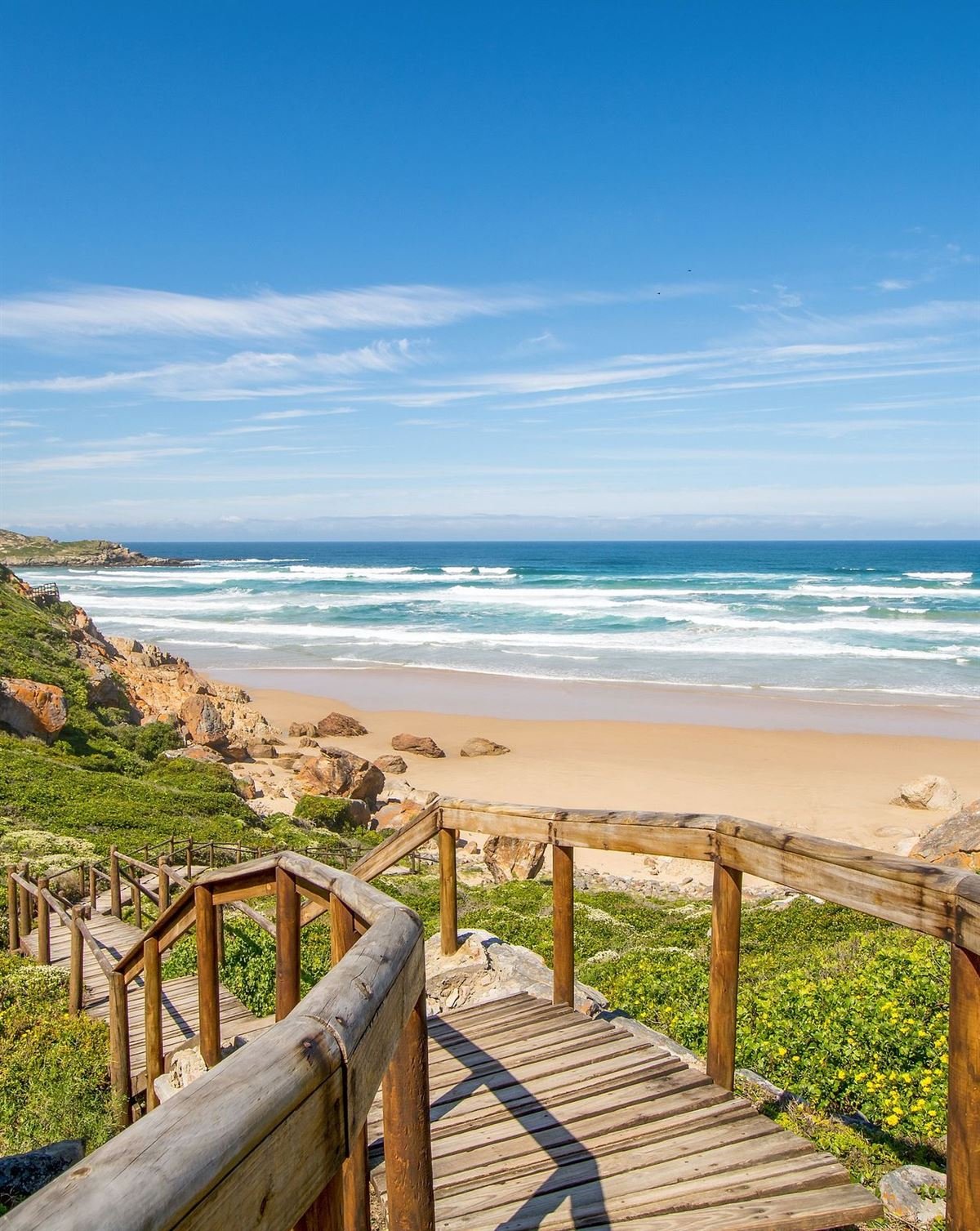 Wooden boardwalk down to a Garden Route beach