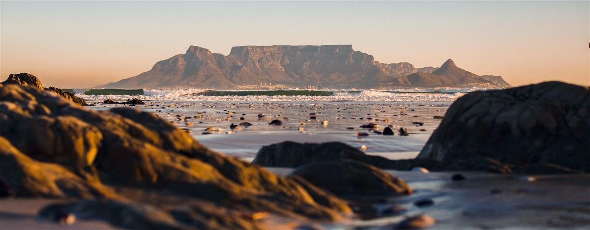 Table Mountain across the bay at sunset