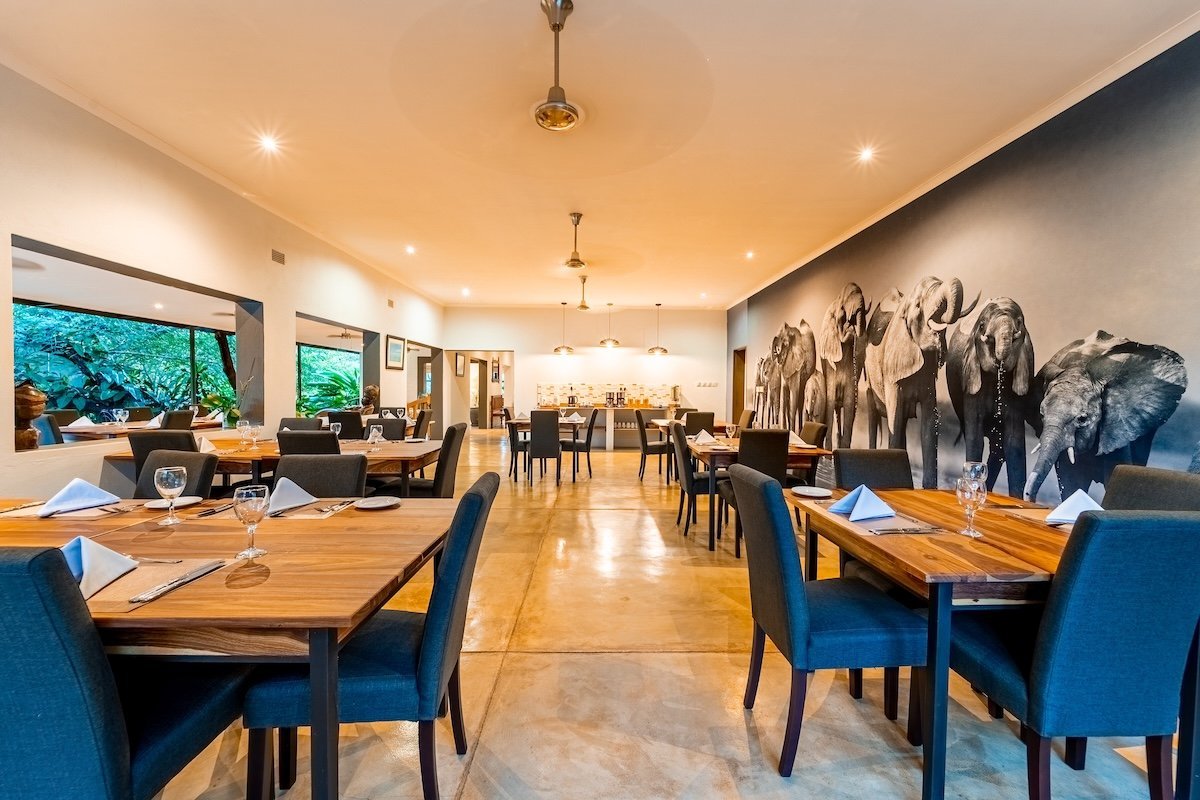 Restaurant with elephant mural at Kabakwe Guest Lodge