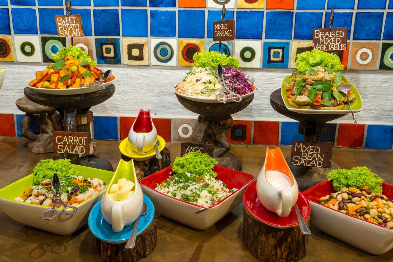 Buffet platters of Zimbabwean dishes served at The Boma