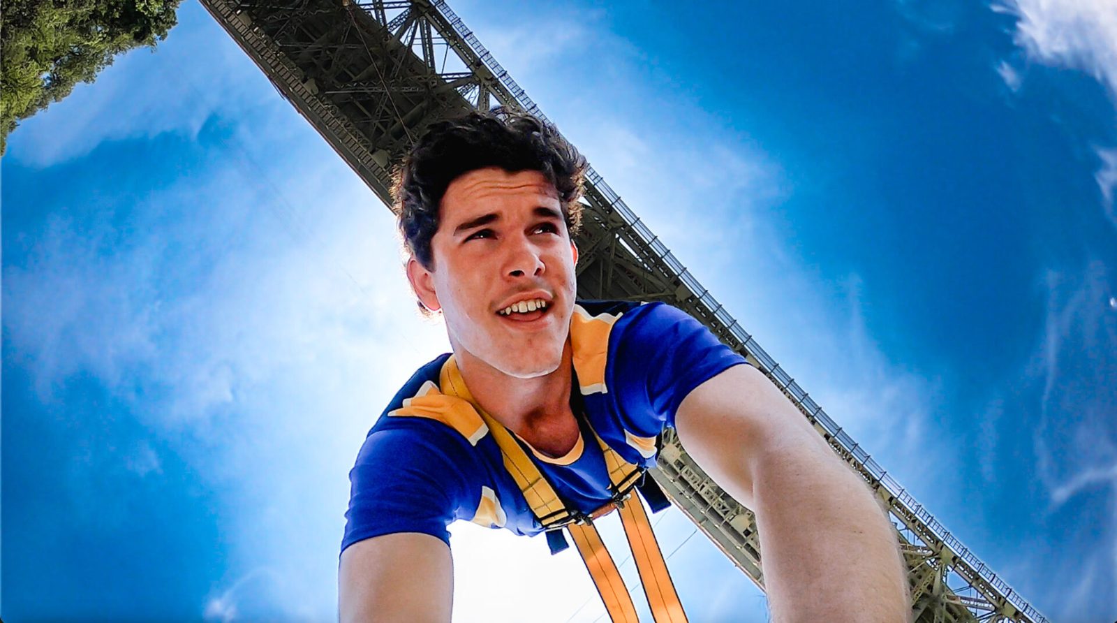 A jumper in a bungee harness on the Victoria Falls Bridge
