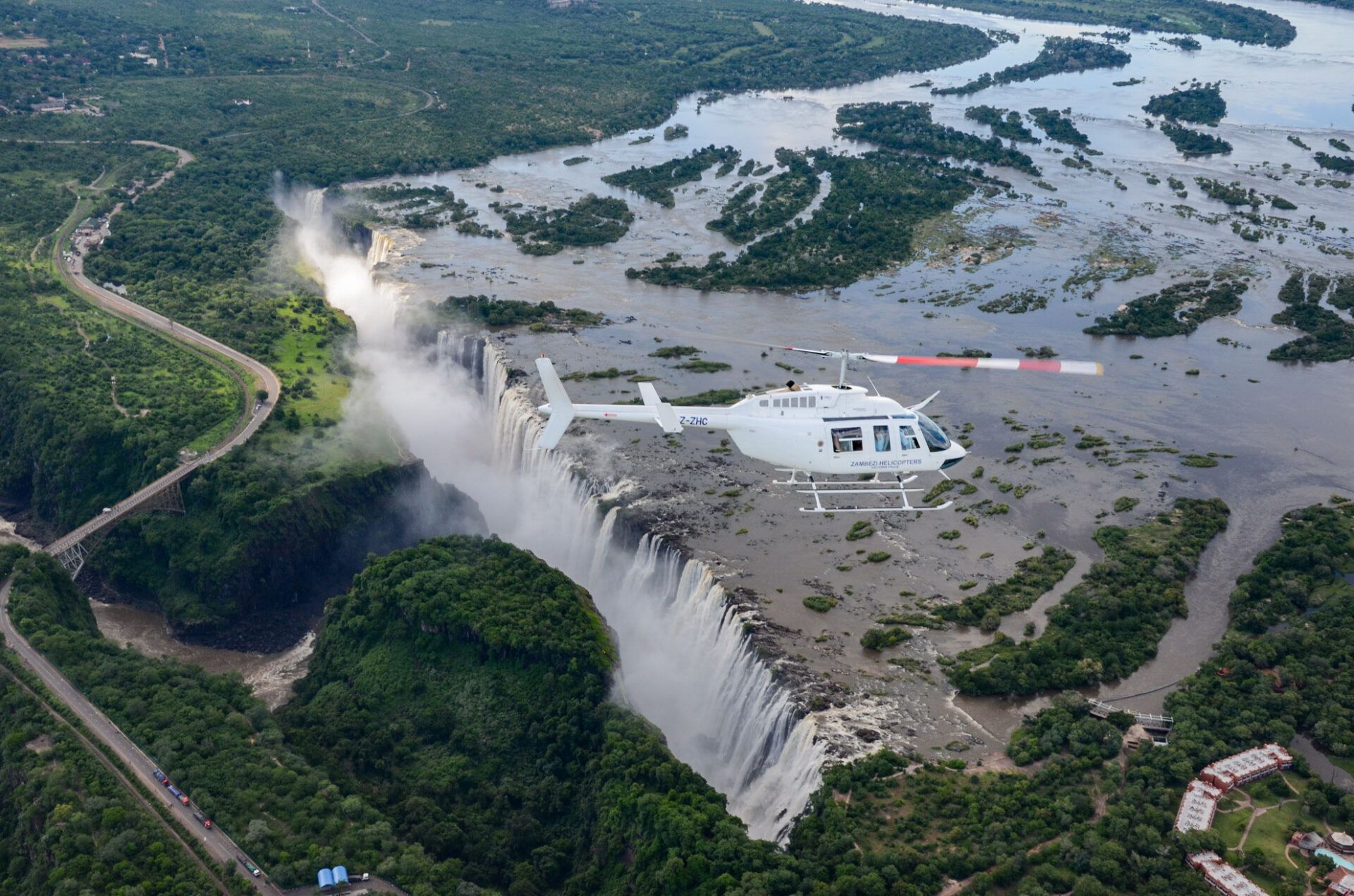 Helicopter on a Flight of Angels scenic flight above the Victoria Falls gorges