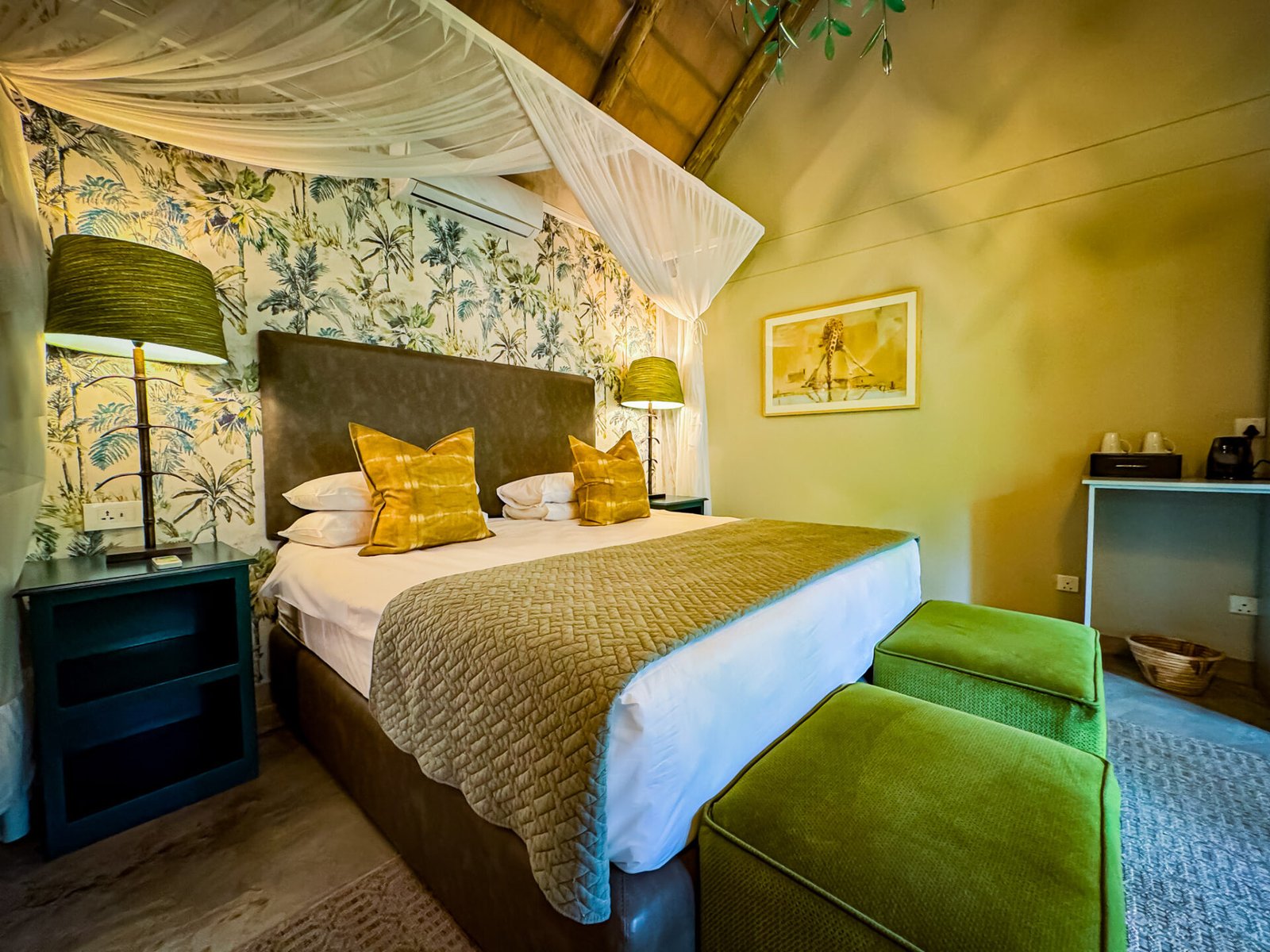 Deluxe double room with a mosquito net at Explorers Village