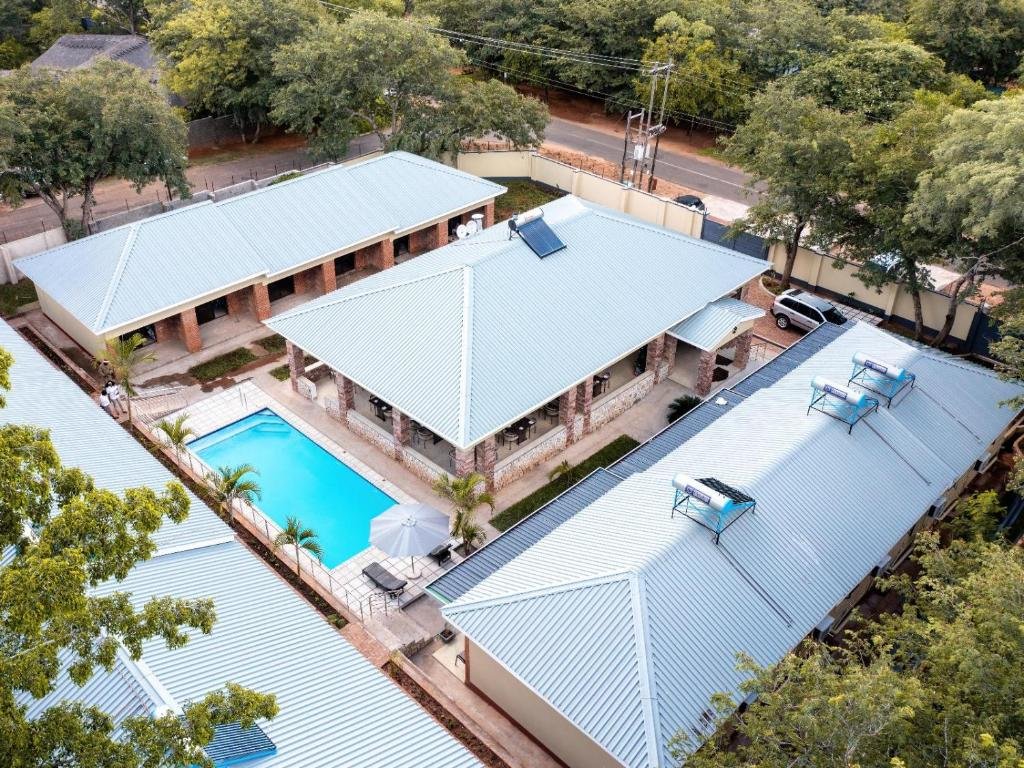 Aerial view of The Shrub Lodge rooms around the pool